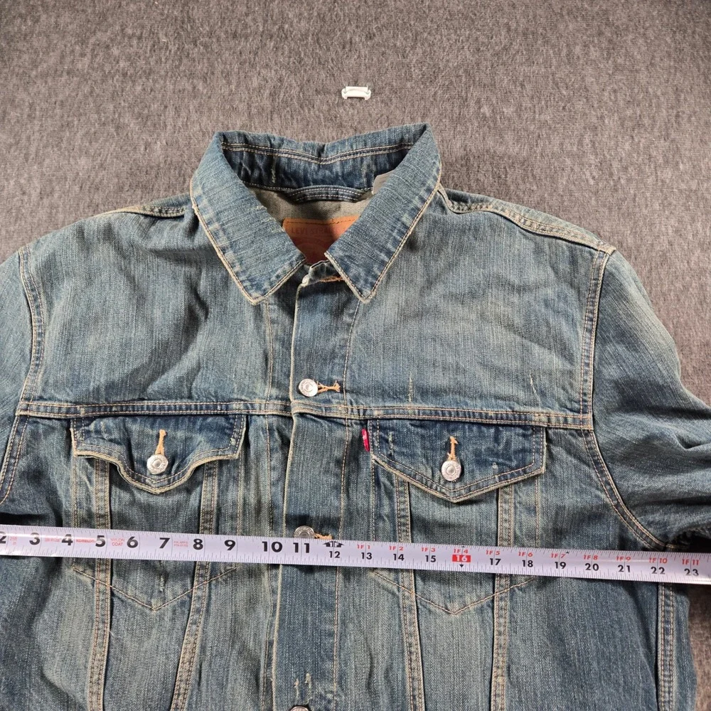 Vintage Y2K Levi's Denim Trucker Jacket Mens XXL Blue Button Up Distressed Faded - Picture 6 of 12